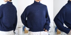 Вязаный спицами свитер с японским плечом