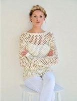 Вязание пуловера ажурной сеткой спицами из ленточной пряжи Aqua