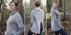 Пуловер с разрезом на спине, связанный спицами