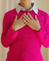 Женский пуловер с рукавом реглан спицами сверху