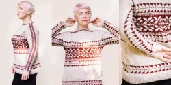 Пуловер с контрастным жаккардовым узором, связанный спицами