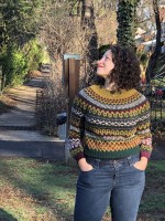 Яркий женский пуловер, связанный спицами без швов