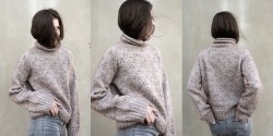 Пуловер с воротником стойкой спицами